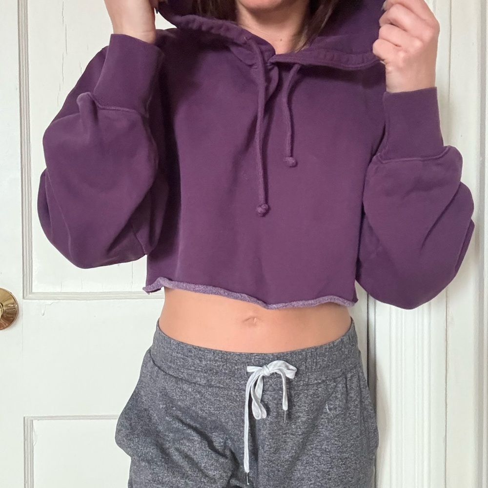 Aritzia TNA Cozy AF Purple Cropped Hoodie